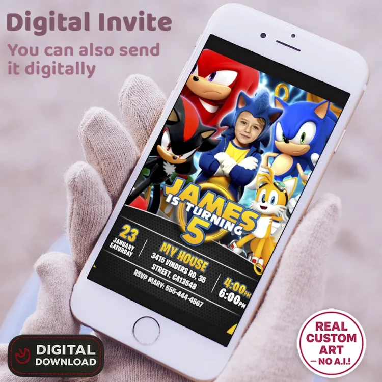 Sonic Birthday Invitation – Personalized Sonic Party Invitation (24h Delivery) – Digital Download