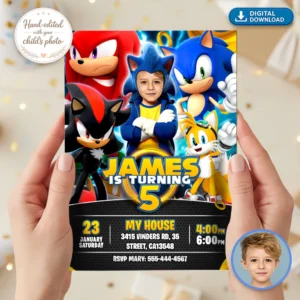 Sonic Birthday Invitation – Personalized Sonic Party Invitation (24h Delivery) – Digital Download