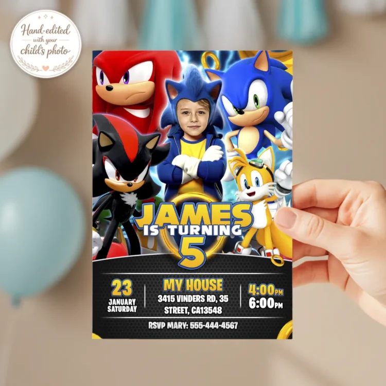 Sonic Birthday Invitation – Personalized Sonic Party Invitation (24h Delivery) – Digital Download