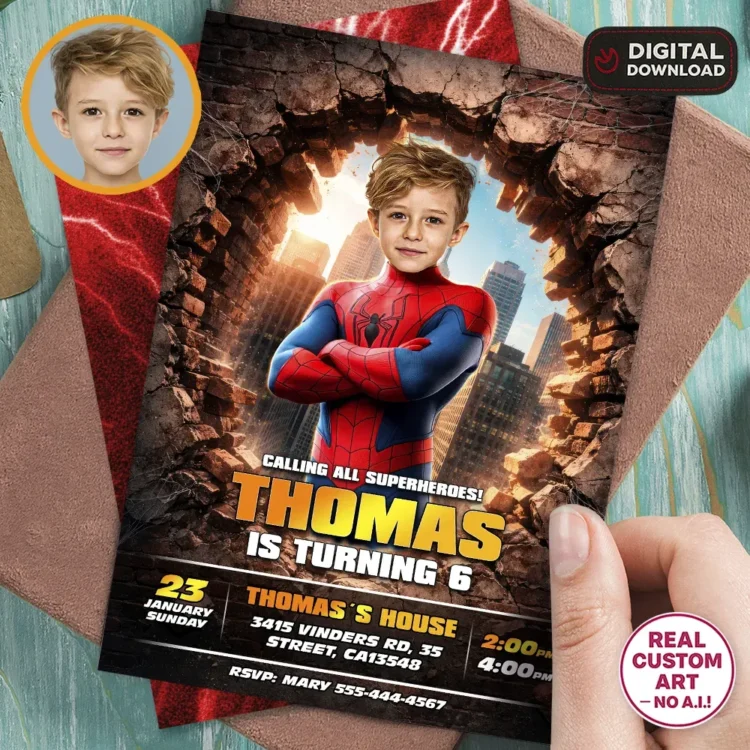 Spiderman Party Invitation – Superhero Birthday Invitation (24h Delivery) – Digital Download