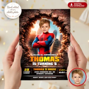 Spiderman Party Invitation – Superhero Birthday Invitation (24h Delivery) – Digital Download