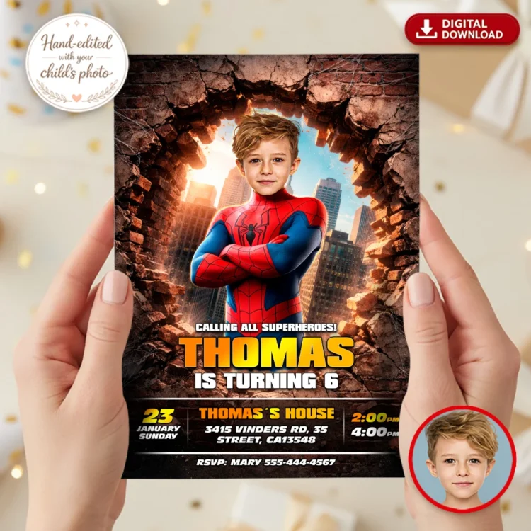 Spiderman Party Invitation – Superhero Birthday Invitation (24h Delivery) – Digital Download