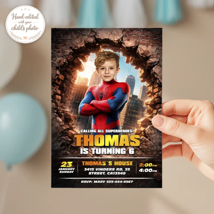 Spiderman Party Invitation – Superhero Birthday Invitation (24h Delivery) – Digital Download