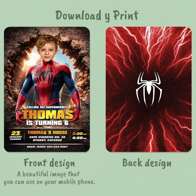 Spiderman Photo Invitation – Superhero Birthday Invitation (24h Delivery) – Digital Download