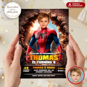 Spiderman Photo Invitation – Superhero Birthday Invitation (24h Delivery) – Digital Download