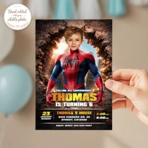 Spiderman Photo Invitation – Superhero Birthday Invitation (24h Delivery) – Digital Download