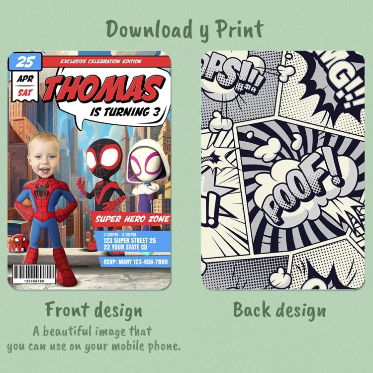 personalized-spidey-photo-invitations-and-party-deco-spidey-kids-birthday-party-1 Spidey Birthday Invitation with Photo – Personalized Superhero Invitation (24h Delivery) – Digital Download