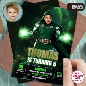 Dr. Doom Birthday Invitation – Personalized Supervillain Photo Invitation (24h Delivery) – Digital Download