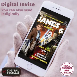 Star Wars Party Invitation with Photo – Personalized Jedi Birthday Invitation (24h Delivery) – Digital Download