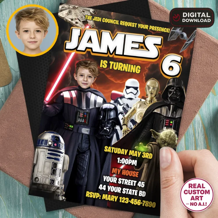 Darth Vader Photo Invitation – Personalized Sith Edition (24h Delivery) – Digital Download