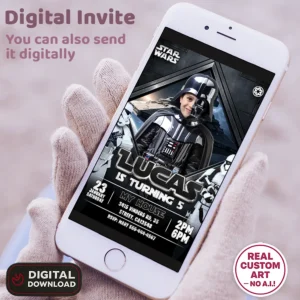 Darth Vader Personalized Invitation – Star Wars Birthday Invitation with Photo (24h Delivery) – Digital Download