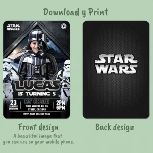 Darth Vader Personalized Invitation – Star Wars Birthday Invitation with Photo (24h Delivery) – Digital Download