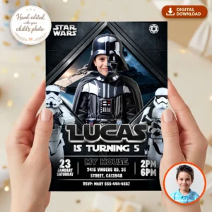 Darth Vader Personalized Invitation – Star Wars Birthday Invitation with Photo (24h Delivery) – Digital Download