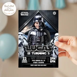 Darth Vader Personalized Invitation – Star Wars Birthday Invitation with Photo (24h Delivery) – Digital Download