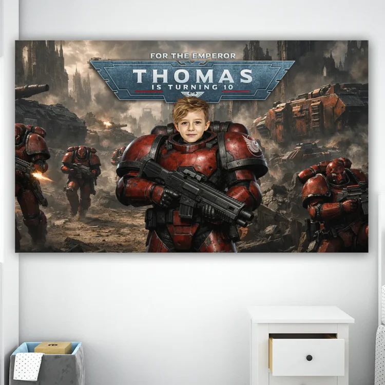 Blood Angels Birthday Banner – Personalized Warhammer 40K Decoration with Photo (24h Delivery) – Digital Download