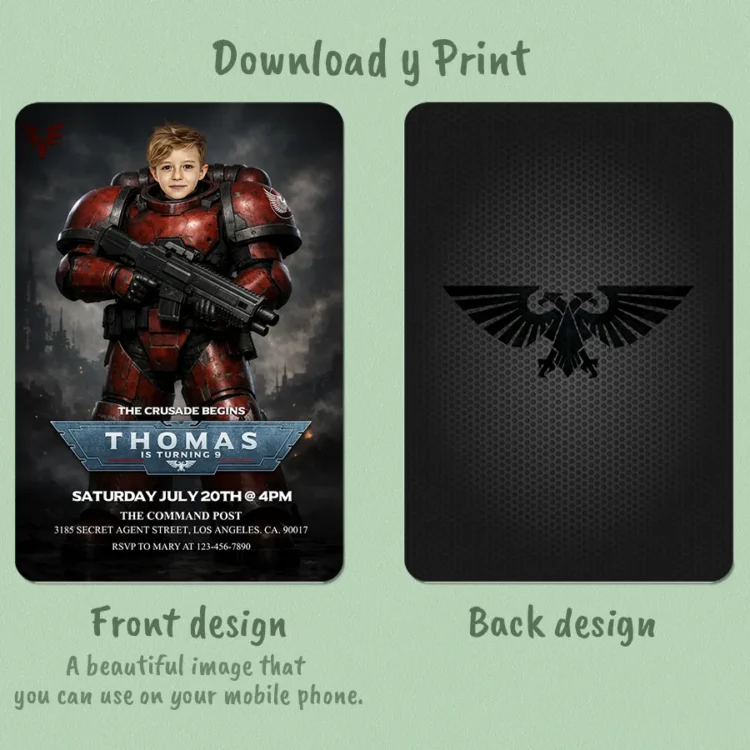 Space Marine Warhammer 40K Invitation – Personalized Blood Angels Birthday Photo Invite (24h Delivery) – Digital Download