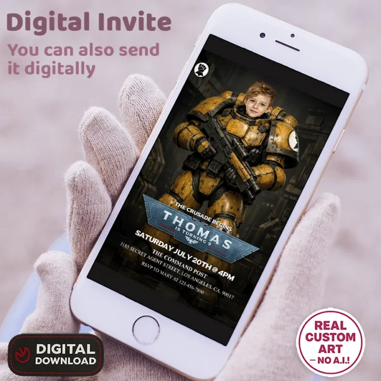 Imperial Fists Warhammer 40K Invitation – Personalized Space Marine Birthday Photo Invite (24h Delivery) – Digital Download