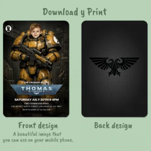 Imperial Fists Warhammer 40K Invitation – Personalized Space Marine Birthday Photo Invite (24h Delivery) – Digital Download