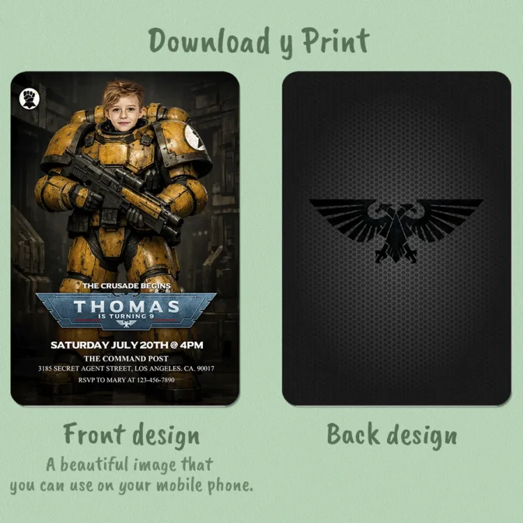 Imperial Fists Warhammer 40K Invitation – Personalized Space Marine Birthday Photo Invite (24h Delivery) – Digital Download