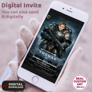 Warhammer 40K Photo Invitation – Personalized Space Wolves Birthday Invite (24h Delivery) – Digital Download
