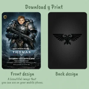 Warhammer 40K Photo Invitation – Personalized Space Wolves Birthday Invite (24h Delivery) – Digital Download