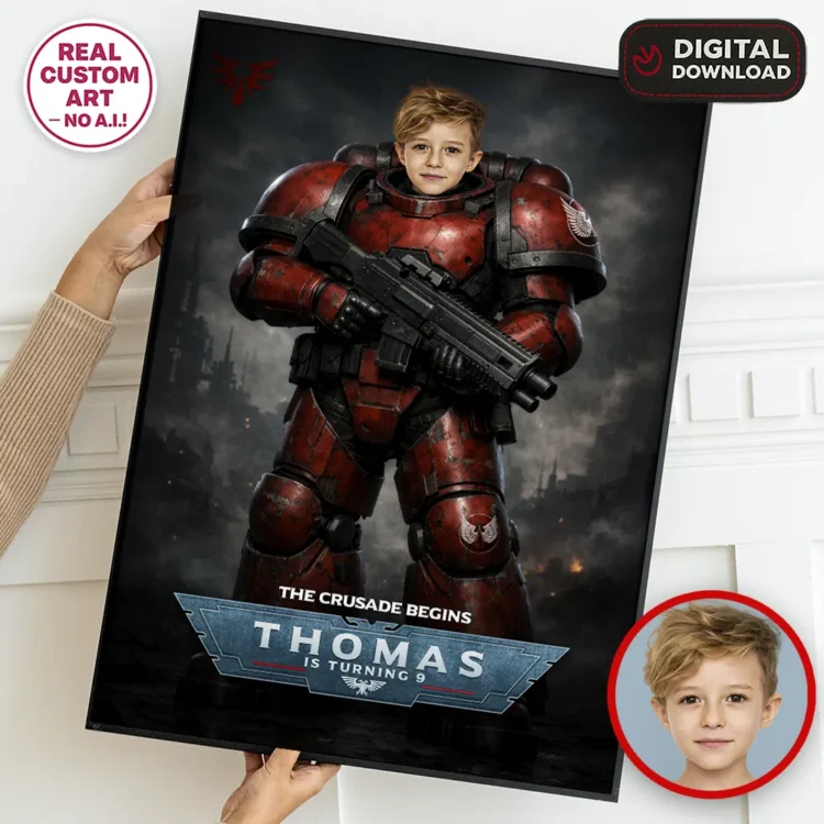 personalized-warhammer-40k-birthday-welcome-sign-blood-angels-birthday-decorations-party-1 Blood Angels Photo Welcome Sign – Personalized Space Marine Birthday Poster (24h Delivery) – Digital Download