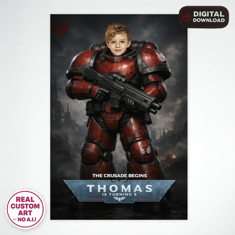 personalized-warhammer-40k-birthday-welcome-sign-blood-angels-birthday-decorations-party-2 Blood Angels Photo Welcome Sign – Personalized Space Marine Birthday Poster (24h Delivery) – Digital Download