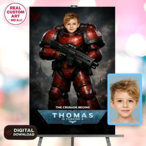 personalized-warhammer-40k-birthday-welcome-sign-blood-angels-birthday-decorations-party-3 Blood Angels Photo Welcome Sign – Personalized Space Marine Birthday Poster (24h Delivery) – Digital Download