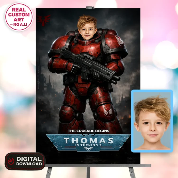 personalized-warhammer-40k-birthday-welcome-sign-blood-angels-birthday-decorations-party-3 Blood Angels Photo Welcome Sign – Personalized Space Marine Birthday Poster (24h Delivery) – Digital Download