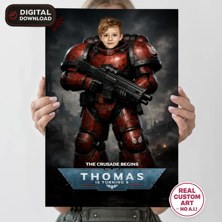 personalized-warhammer-40k-birthday-welcome-sign-blood-angels-birthday-decorations-party Blood Angels Photo Welcome Sign – Personalized Space Marine Birthday Poster (24h Delivery) – Digital Download