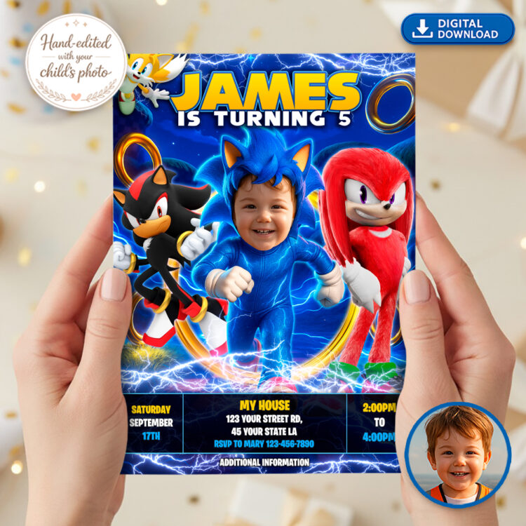 Sonic Birthday Party Invitation – Custom Sonic Photo Invite