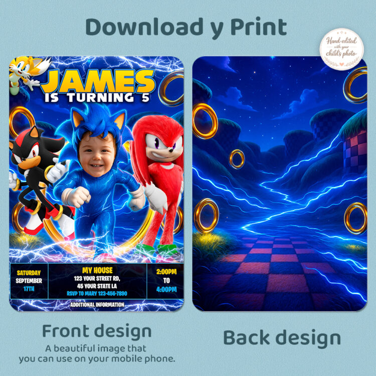 Sonic Birthday Party Invitation – Custom Sonic Photo Invite (24h Delivery) – Digital Download