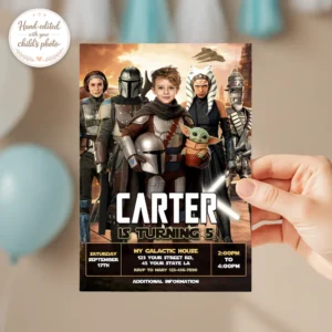 personalized-mandalorian-photo-invitation-kids-2 Mandalorian Birthday Photo Invitation - Ready in 24h.