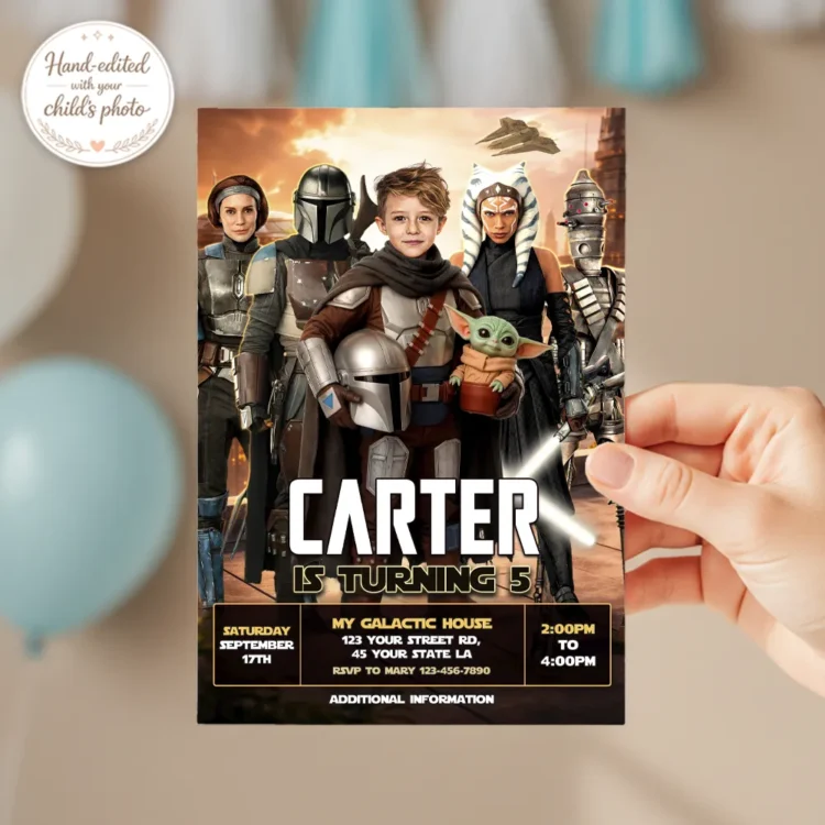 personalized-mandalorian-photo-invitation-kids-2 Mandalorian Birthday Photo Invitation - Ready in 24h.