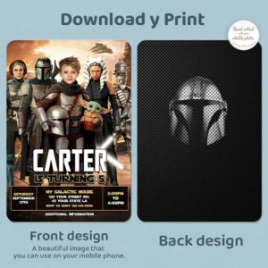 personalized-mandalorian-photo-invitation-kids Mandalorian Birthday Photo Invitation - Ready in 24h.