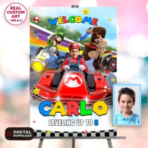 Mario Kart Welcome Sign with Photo | Personalized Mario Kart Party Decoration