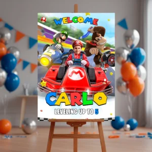 Mario Kart Welcome Sign with Photo | Personalized Mario Kart Party Decoration