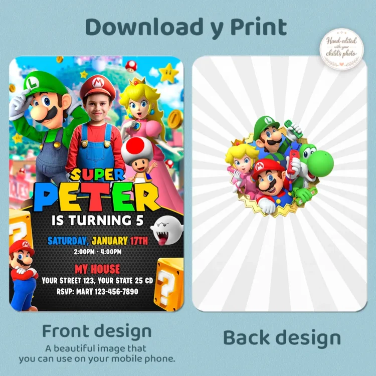 mario-birthday-photo-invite-4 Super Mario Birthday Photo Invitation | Digital Download