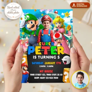 mario-birthday-photo-invite-5 Super Mario Birthday Photo Invitation | Digital Download
