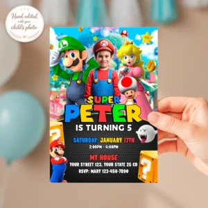 mario-birthday-photo-invite-6 Super Mario Birthday Photo Invitation | Digital Download