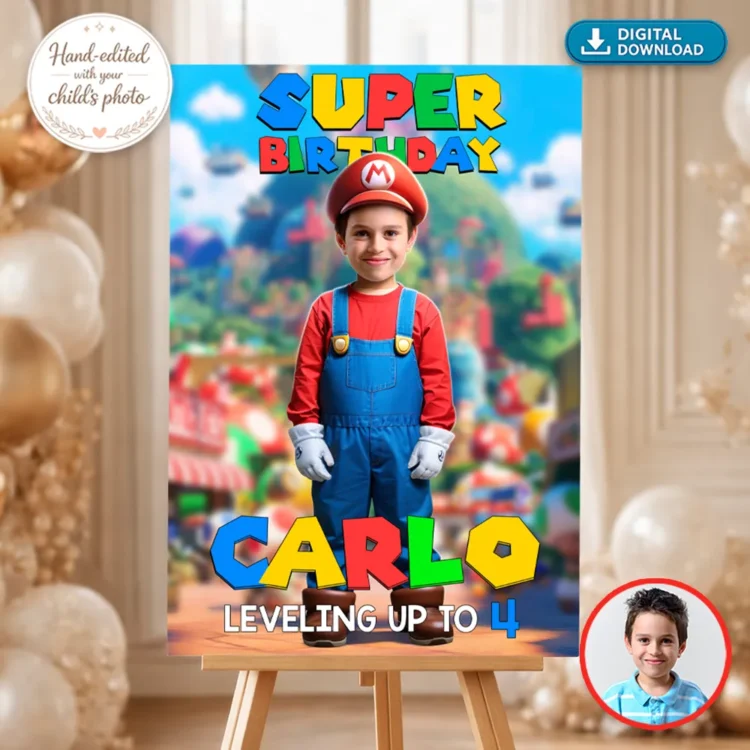 mario-birthday-welcome-sign-5 Super Mario Photo Welcome Sign | Personalized Super Mario Party Decoration