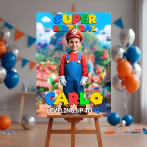 mario-birthday-welcome-sign-6 Super Mario Photo Welcome Sign | Personalized Super Mario Party Decoration