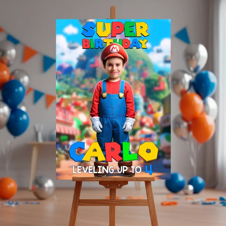 mario-birthday-welcome-sign-6 Super Mario Photo Welcome Sign | Personalized Super Mario Party Decoration