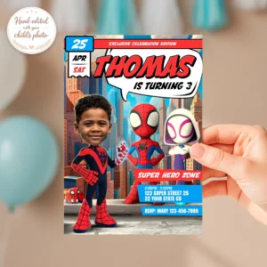spide-birthday-photo-invitation-10 Spin Birthday Invitation with Photo | Personalized Spidey Invitation