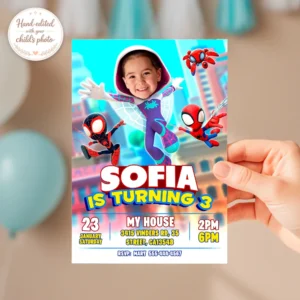 spide-birthday-photo-invitation-girls-2 Personalized Gwen Party Invitation | Spidey and His Amazing Friends Birthday Invitation