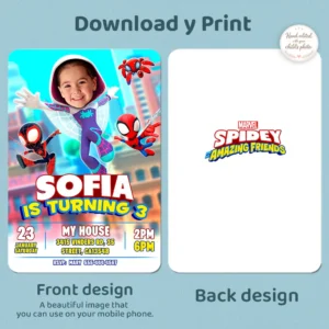spide-birthday-photo-invitation-girls Personalized Gwen Party Invitation | Spidey and His Amazing Friends Birthday Invitation